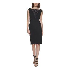 Calvin Klein Sleeveless Little Black Dress with Lace V Neckline NWT 2P